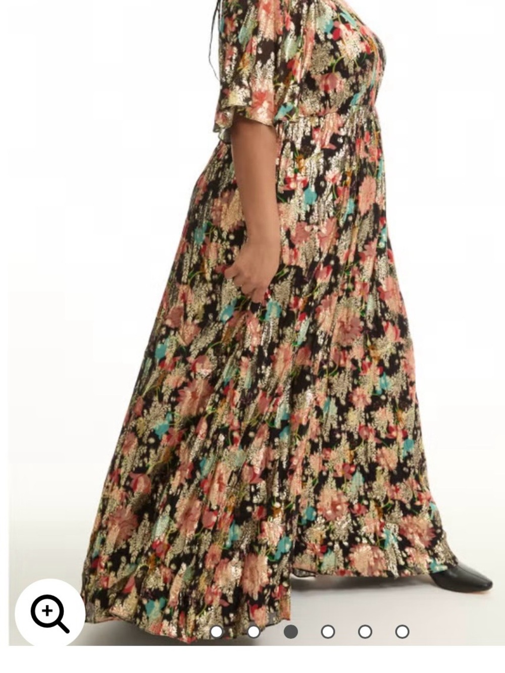 Plus Size Black Floral Maxi Dress with Pink & Teal Accents